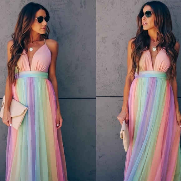 wonderland rainbow striped maxi dress